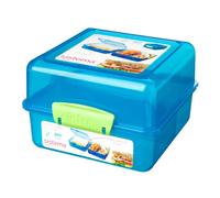 Sistema 3-Compartment 1.4L Lunch Cube Box - Blue, BPA Free, Microwave/Freezer Safe (31735)