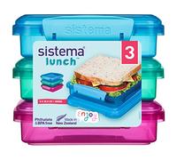 Sistema 41647 Lunch Sandwich Box, 450 ml-Assorted Colours with Contrasting Clips, Pack of 3, 1.55 x 15 x 12.4 cm