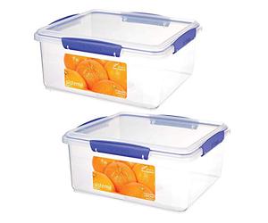 Sistema 5L 5 Litre 169oz Large Rectangle Klip It Clear Food Storage Boxes - Microwave, Dishwasher & Freezer Safe - Set of 2.