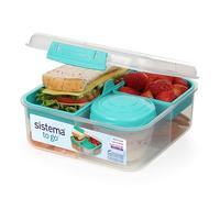 Sistema TO GO Bento Box Cube | 1.25 L | School Lunch Box With Compartments & Snack Pot | BPA-Free | 1 Count | Minty Teal