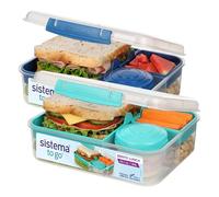 Sistema TO GO Bento Box Cubes | 1.65 L | School Lunch Boxes With Compartments & Snack Pots | BPA-Free | 2 Count | Minty Teal & Ocean Blue