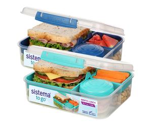 Sistema Bento Box LUNCH | Bento School Lunch Boxes with Compartments | 1.65 L | Food Storage Containers in Minty Teal & Ocean Blue | 2 Count