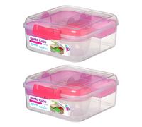 Sistema Bento Cube Pink 1.25L - Set of 2 Lunch Boxes with Movable Compartments, 150ml Yogurt Pot, Klip It Lids, BPA Free