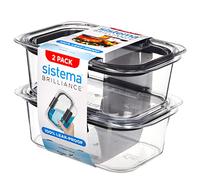 Sistema Brilliance Leakproof Food Storage Container | Stain and Odour Resistant | Microwave Steam Vents | 920 ml | BPA-Free | Grey Clips | 2 Count