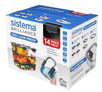 Sistema Brilliance Clear Plastic Rectangular Food Storage Container Set (14 Pieces)