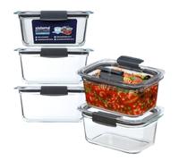 Sistema Brilliance Glass Meal Prep Containers 1.1L, 5 Pack, 100% Leakproof & Airtight, Microwave Vents for Splatter-Free Heating, Over Safe & Air Fryer Safe Base, Freezer-Safe Meal Prep Containers