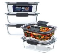 Sistema Brilliance Glass Meal Prep Containers 757 ml, 5 Pack, 100% Leakproof & Airtight, Microwave Vents for Splatter-Free Heating, Over Safe & Air Fryer Safe Base, Freezer-Safe Meal Prep Containers