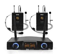 Sistema de micrófono inalámbrico UHF compacto - Pro portátil de doble canal de computadora receptor de micrófono digital con 2 transmisores, receptor, 2 auriculares, micrófonos Lavalier, XLR, para casa, PA - Pyle PDWM2958B