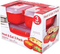 Sistema Heat and Eat Microwave Container Set | 1.25 L, 525 ml | 3 pack, Red