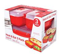 Heat & Eat Microwave Containers | Stackable Lunch Boxes with Clip-Close Lids | Red/Clear | Pack of 3