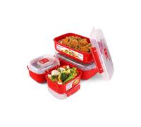 Sistema Heat and Eat Microwave Set | 1.25 L, 525 ml | Rectangular School Lunch Boxes with Steam Release Vents | BPA-Free | 4 Count, Red