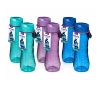 Sistema Hydrate Active Water Bottle 800Ml (6 Pack) - 2 Turquoise, 2 Purple & 2 Blue, Leakproof Bpa-Free Sports Bottles