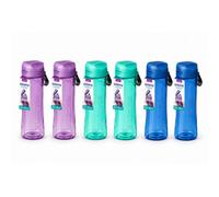 Sistema Hydrate Tritan Swift Water Bottle 600Ml Mixed Colour 6 Pack - (2 Turquoise, 2 Pink, 2 Blue), Bpa Free Leakproof Flip Lid