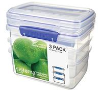 Sistema KLIP IT Food Storage Containers | 1 L | Stackable Food Prep Container with Clip-Close Lids | BPA-Free | Blue Clips | 3 Count