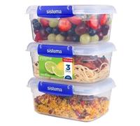 Sistema KLIP IT PLUS Leakproof Food Storage Containers | 1 L | AirtightStackable & Nestable Meal Prep Containers with Lids | School Lunch Boxes | 3 Count
