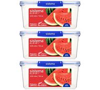 Sistema KLIP IT PLUS Food Storage Containers | 3.35 L | Leak-Proof, Stackable & Airtight Fridge/Freezer Containers with Lids | BPA-Free Plastic | Blue Clips | 3 Count
