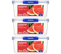 Sistema KLIP IT PLUS Food Storage Containers | 3.35 L | Leak-Proof, Stackable & Airtight Fridge/Freezer Containers with Lids | BPA-Free Plastic | Blue Clips | 3 Count