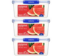 Sistema KLIP IT PLUS Food Storage Containers 3.35L Leak Proof Stackable & Freezer Containers w/ Lids BPA-Free Plastic Recyclable w/ Blue Clips 3Count