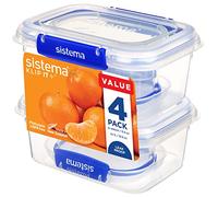 Sistema KLIP IT PLUS Food Storage Containers | 4 Piece Airtight Containers Starter Set | Leak-Proof Seal | Easy Locking Clips | BPA-Free