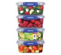 Sistema KLIP IT PLUS Leakproof Food Storage Containers | 1 L | Airtight & Stackable Meal Prep Containers with Lids | School Lunch Boxes | BPA-Free | 4 Count