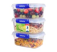 Sistema KLIP IT PLUS Leakproof Food Storage Containers 1 L Airtight & Stackable Meal Prep Containers with Lids School Lunch Boxes BPA-Free 3 Count