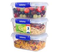 Sistema KLIP IT PLUS Leakproof Food Storage Containers | 1 L | AirtightStackable & Nestable Meal Prep Containers with Lids | School Lunch Boxes | 3 Count