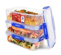 Sistema KLIP IT PLUS Leakproof Food Storage Containers | 2.2 L | Airtight, Stackable & Nestable Meal Prep Containers with Lids | School Lunch Boxes | BPA-Free | 3 Count