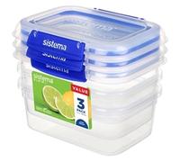 Sistema KLIP IT PLUS Leakproof Food Storage Containers | 1 L | AirtightStackable & Nestable Meal Prep Containers with Lids | School Lunch Boxes | 3 Count