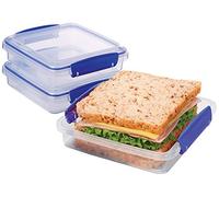 Sistema KLIP IT Sandwich Box Food Storage Containers | 450 ml Stackable Lunch Boxes with Leakproof Lids | BPA-Free | Blue Clips | 3 Count