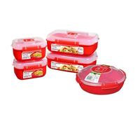 Sistema Lunch Box Set - 2 x 1.25L + 2 x 525ml + 1.3L Round Dish Plate - BPA-Free, Leak-Proof, Microwave, Freezer & Dishwasher Safe