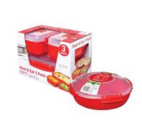 Sistema Lunch Box Set - 2 x 525ml + 1 x 1.25L + 1.3L Round Dish Plate - BPA-Free Microwave & Freezer Safe