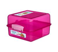 Sistema Lunch Cube 1.4L - Pink, Dual-Compartment Lunch Box with Divider, Leak-Resistant, BPA-Free