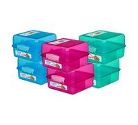 Sistema Lunch Cube Box 1.4L - 6 Pack (2 Turquoise, 2 Pink, 2 Blue), Dual-Compartment With Divider, Leak-Resistant, Bpa-Free