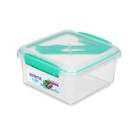 Sistema Lunch Plus To Go 1.2L With Cutlery - Clear Container With Turquoise Cutlery, Leak-Proof Seal, Bpa-Free