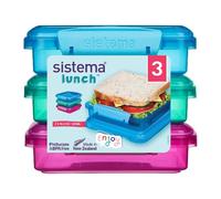 Sistema Lunch Sandwich Box 450Ml (3 Pack) - 1 Turquoise, 1 Blue & 1 Pink, Bpa-Free, Stackable Food Storage Containers