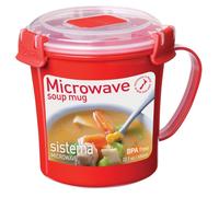 Sistema Microwave Soup Mug | 656 ml | Microwave Food Container with Steam Release Vent | BPA-Free | Red | 1 Count