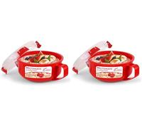 Sistema Microwave Breakfast Bowl | 850 ml | Round Microwave Container with Steam Release Vent | BPA-Free | Red | 1 Count (Pack of 2)