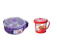 Sistema Microwave Breakfast Bowl | Round Microwave Container with Lid | 850 ml | BPA-Free | Assorted Colours | 1 Count & Microwave Medium Soup Mug | Microwave Food Container | 656 ml | BPA-Free | Red