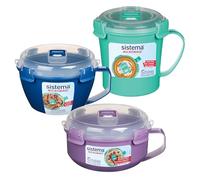 Sistema Microwave Containers | Microwave Soup Mug, Porridge Bowl & Noodle Bowl | Microwave Food Containers with Steam Release Vents | BPA-Free | Red | 3 Count