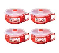Sistema Microwave Cookware Breakfast Bowl, 28 Ounce/ 3.5 Cup, Red, Pack of 4