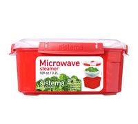 Sistema Microwave Food Steamer with Removable Steamer Basket | Large 3.2 L | Red/Clear