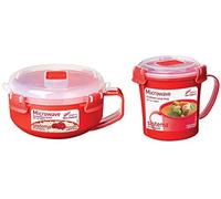 Sistema Microwave Healthy Breakfast Porridge Cereal Bowl, 850 ml and Sistema Microwave Soup Mug 656 ml Bundle - Red/Clear