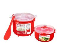 Sistema Microwave Rice Cooker & Round Microwave Food Container Set | 2.6L, 915ml | Food Containers with Steam-Release Vents | BPA-Free | 2 Count, red