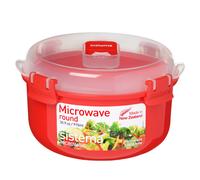 Sistema Microwave Round Bowl | 915 ml Food Container with Steam Release Vent | BPA-Free | Red/Clear