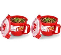 Sistema Microwave Small Soup Mug | 565 ml | Microwave Food Container with Steam-Release Vents | BPA-Free | Red | 1 Count (Pack of 2)