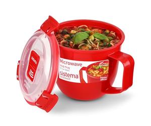 Sistema Microwave Small Soup Mug | 565 ml | Microwave Food Container with Steam-Release Vents | BPA-Free | Red | 1 Count