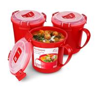 Sistema Microwave Soup Mugs | 656 ml | Microwave Food Containers with Steam Release Vents | BPA-Free | Red | 3 Count