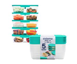 Sistema NEST IT Meal Prep Containers | 1.9 L | Airtight Food Storage Containers with Compartments & Lids | School Lunch Boxes | Green | 5 Count