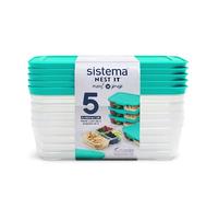 Sistema Nest It Meal Prep Food Storage Containers with Lids, 3 Compartments, 8 Cups, 5-Pack, Teal