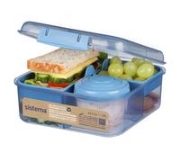 Sistema Ocean Bound Plastic Bento Box Cube | 1.25L Square Lunch Box with Yoghurt/Fruit Pot | BPA-Free Made Using Recycled Plastic | Teal OR Blue (Colo